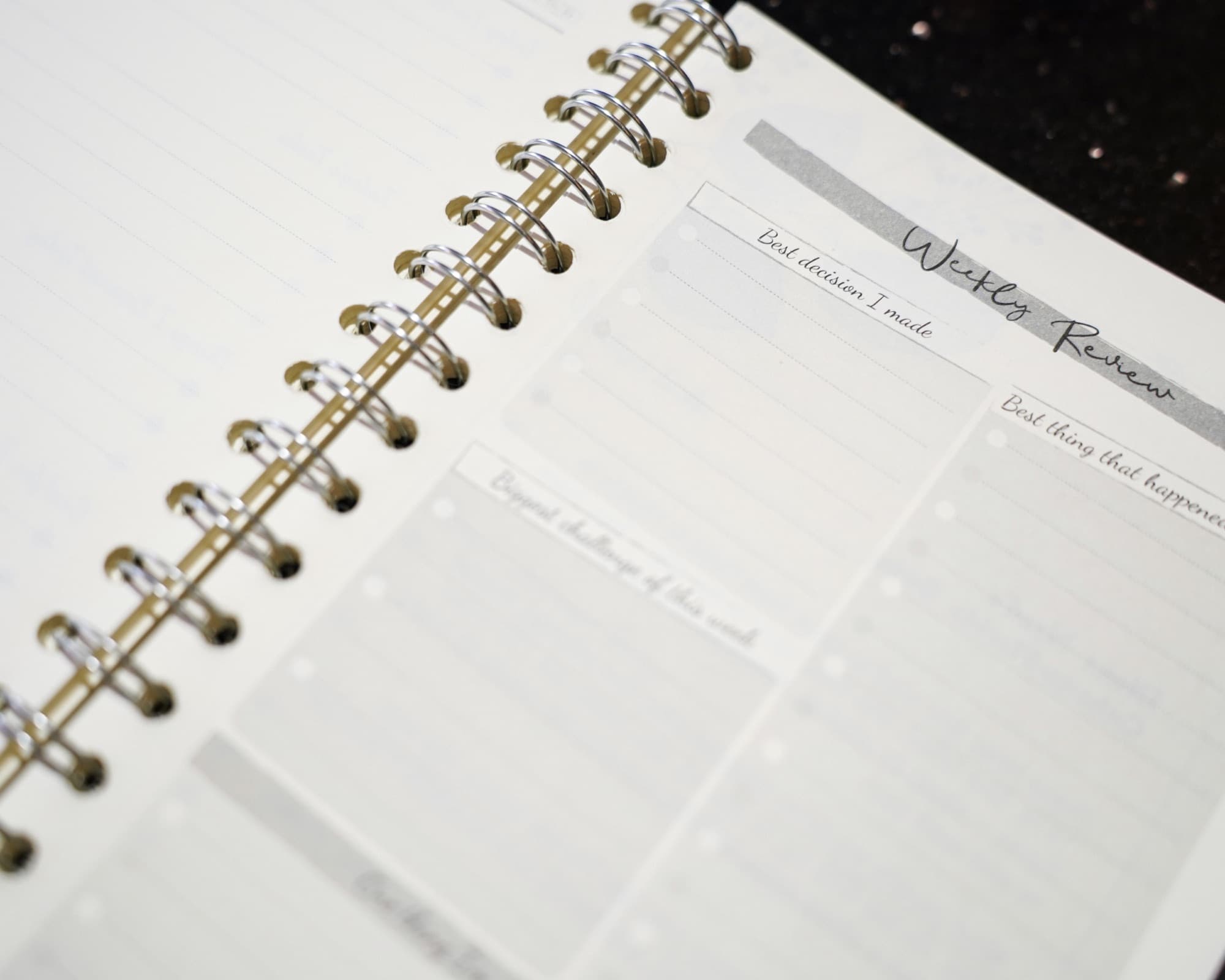 A weekly review spread inside the journal