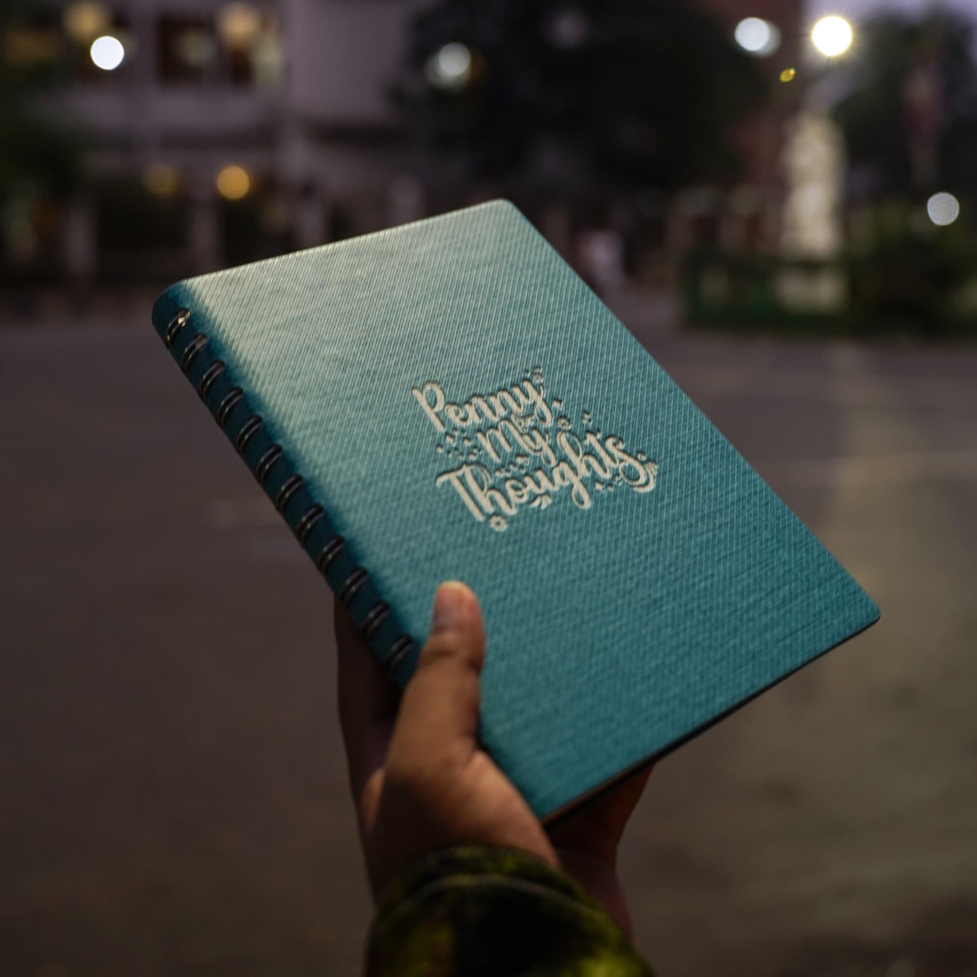 A reader holding the InkSane journal at dusk