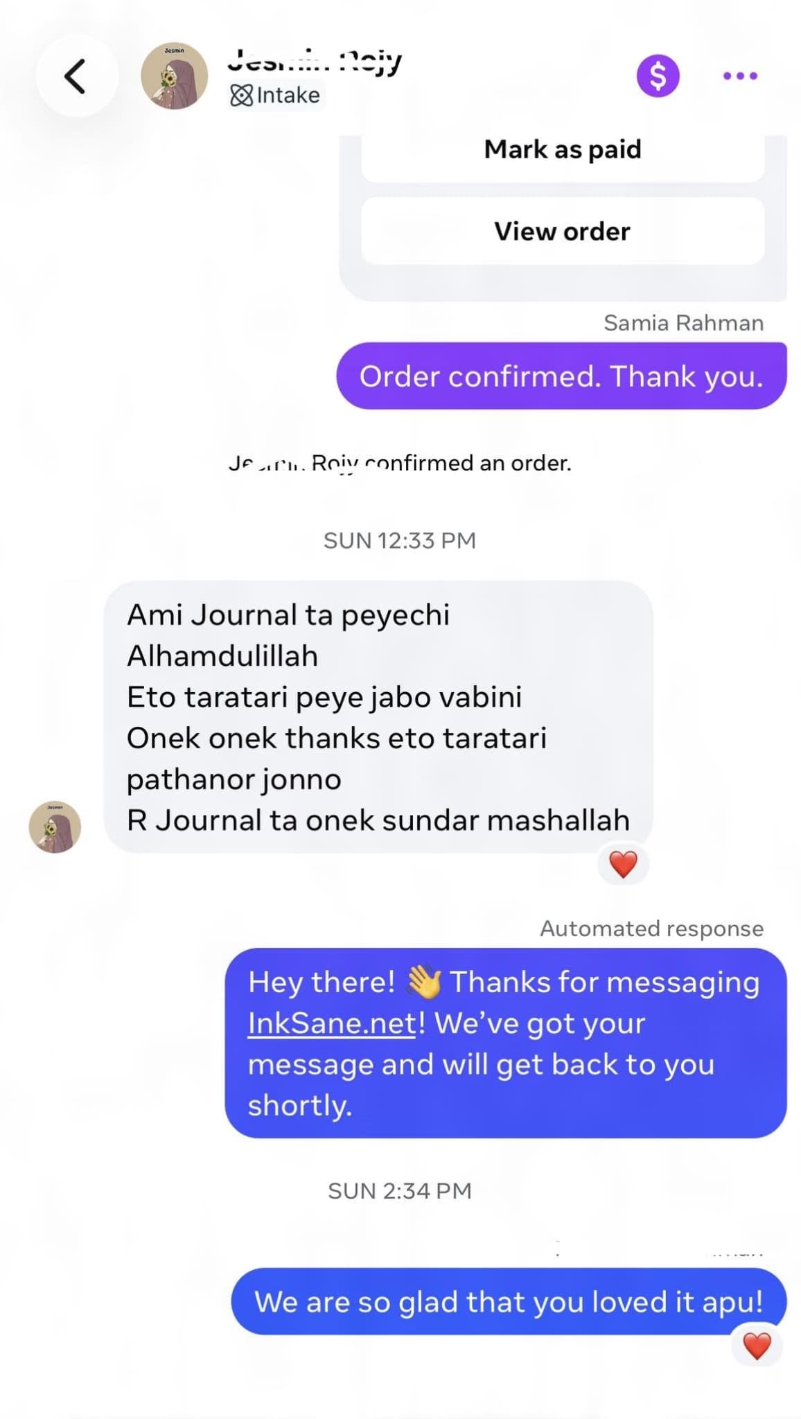 Customer message: the journal is so beautiful, mashallah